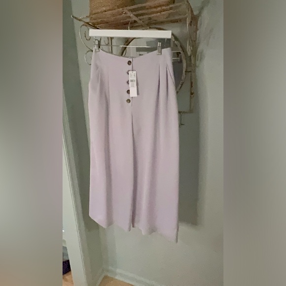 TOPSHOP Lilac Satin Coco Button Fly Wide Leg Pants, purple/lavender, pockets, 6 - Picture 5 of 7